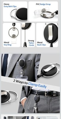 Lot of 16 Retractable Badge Holders Black ID Reel Key Ring