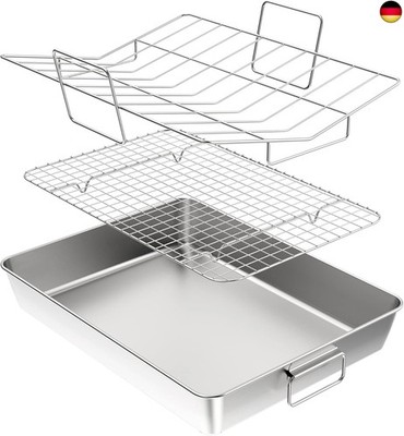 Yoassi 41cm super Große Grill- und Auflaufform mit Rost und V-Form Gitterrost, 