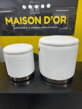 Set di 2 pouf portaoggetti Boucle Rotondo Imbottito Bianco Con Dettaglio Oro