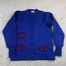 VINTAGE Dehen Sweater Mens Medium Worsted Wool Cardigan Varsity 40s USA Made