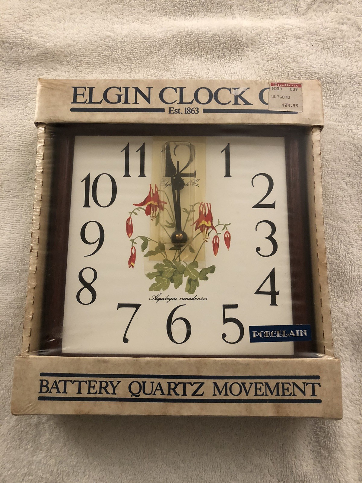Vintage Elgin Clock Co. -9x9 Clock w/ Original Packaging (Model E9059C)