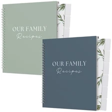 Recipe Book To Write In Your Own Recipes with 6 Custom Dividers - 2 Pack - Bl...