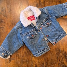Vintage Little Levis Sherpa Lined Denim Trucker Jacket Blue 717-031 12 Months