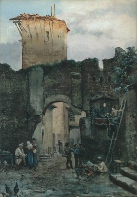 Italy Rome Anguillara Tower Trastevere Street Scene E. Roesler Franz Vintage PC
