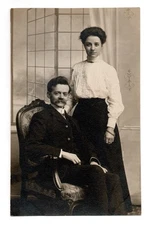 Edwardian Studio Portrait Man & Woman Real Photo Postcard RPPC Unposted