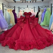 3D Flowers Quinceanera Dress for Girls Pleated Off Shoulder Lace-up Sweep Train
