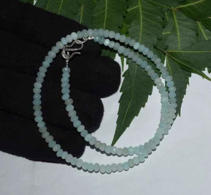 Aquamarin Chalzedon Edelstein 40 " Fadenhalskette 925 Sterlingsilber Weihnachten - Bild 3 von 4