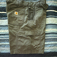 Carhartt Men's Relaxed Fit Gray Cargo Shorts Cotton Canvas Zip Logo Pockets