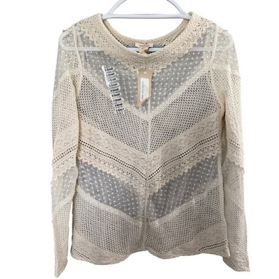 NWT Sundance Lace for Days Mixed Media Top  XS Cream Sheer Boho Summer Cottage