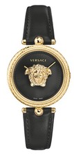 Versace Watch Palazzo Empire VECQ00118 Gold Steel 34mm Black Leather WR