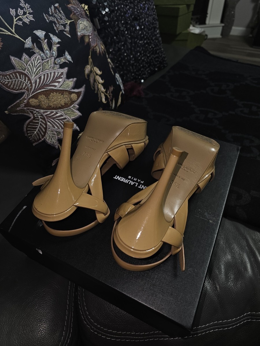 YSL Saint Laurent Tribute Size 36.5 Beige Patent Leather Platform