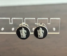 Vintage Wedgwood Black Jasperware Cameo Sterling Silver Earrings “ Silver JW "