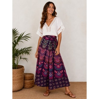 NWT Darn Good Yarn Wrap Maxi Skirt 4-12 Purple Peacock Cotton Boho Cottagecore