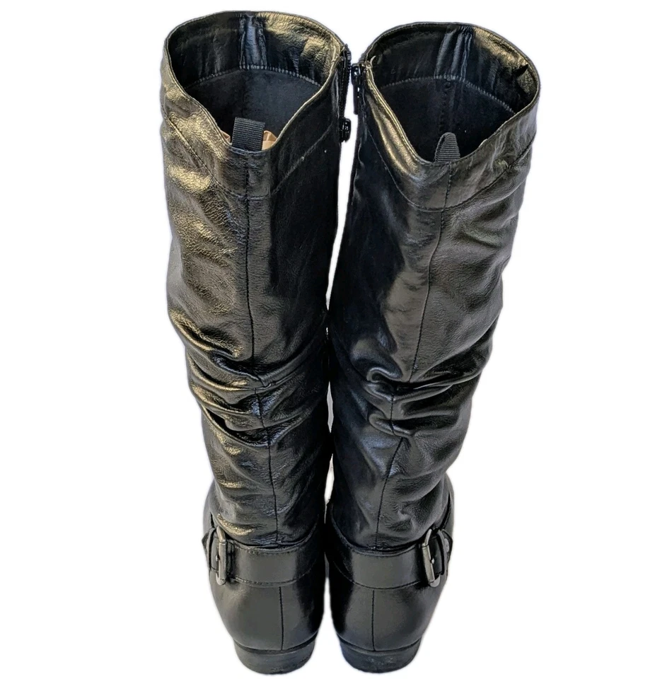 Vintage Y2K ALDO black leather 80s-style slouch buckle BOOTS womens 9 fits 8.5 - Image 4 of 4