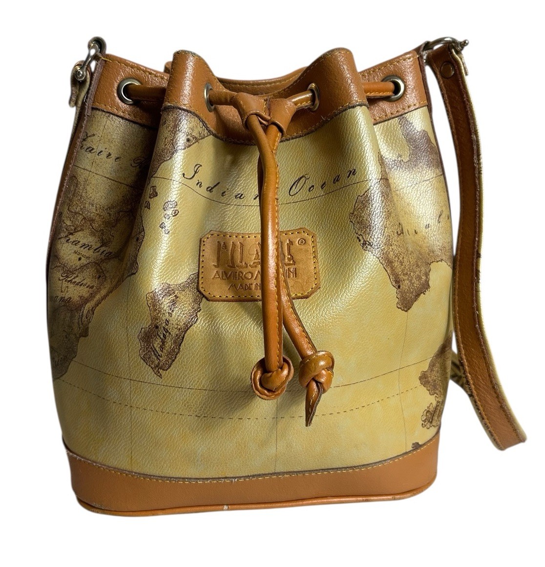 Borsa a tracolla Alviero Martini marrone marrone pelle italiana geo mappa secchiello