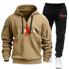 2Pcs Men's Sweatpants Tracksuit Hoodie and Pants Jogging Bottoms Sportswear Set