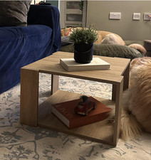 Wooden Coffee Table Small Square Storage Shelf Modern Oak Living Room Furniture