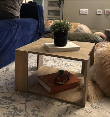 Holz Couchtisch klein quadratisch Aufbewahrung Regal modern Eiche Wohnzimmer Möbel