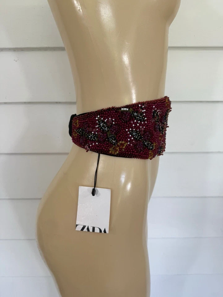 New ZARA Women's Purple Multicolor Beaded Sash Stretch Belt Size 30 Y852F - Image 3 of 4