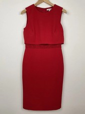 Precis Sleeveless Red Crepe Midi Dress Structured Layered Lace UK 8 Occasion