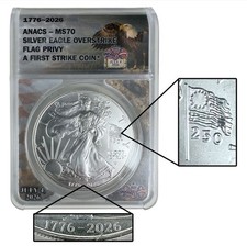 Bandera privada Silver Eagle Overstrike 2026 - MS70. First Strike