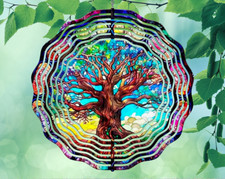 8 Inch Colorful Family Tree of Life Hanging Wind Spinner Yard Garden 8rws012