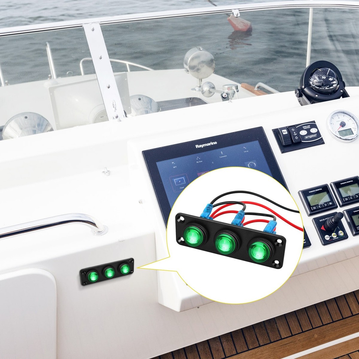 Pannello Interruttori Nilight 3 Gang 12V Con Copertura | Toggle Waterproof Verdi