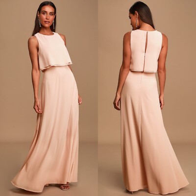 NEW LULUS Blush UTTERLY ENCHANTING Popover Chiffon SLEEVELESS Maxi