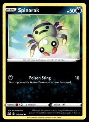 SWSH11: Lost Origin #112/196 Spinarak NM-MT ID: 37891