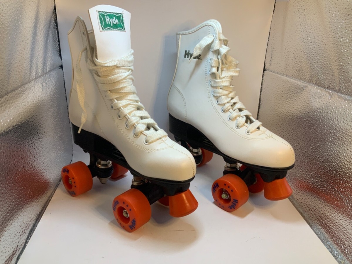 VINTAGE Women's HYDE 185 White Roller Skates Size 5 Orange Wheels