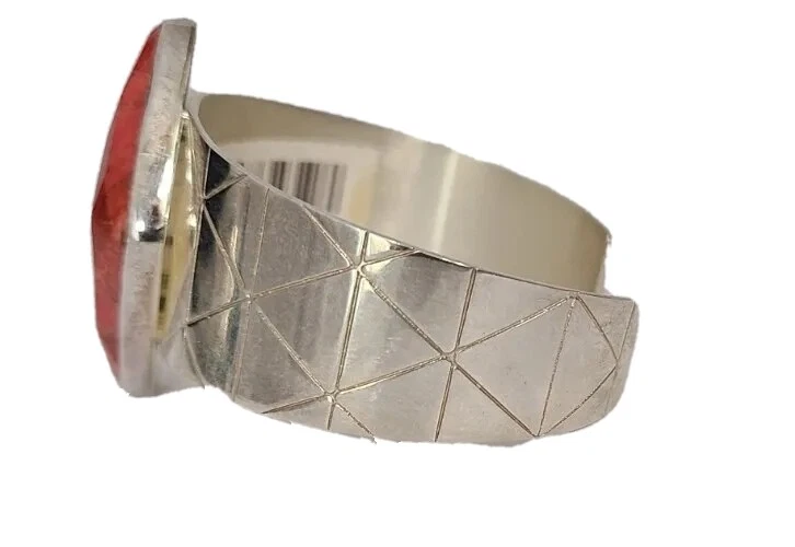 Jay King Sterling Silver Red Coral Diamond-Shaped Cuff Bracelet-7"-NWT-$258.50 - Image 3 of 4
