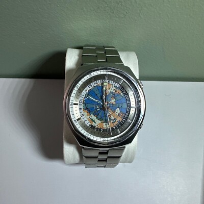 Edox Steel Automatic Geoscope Worldtimer Vintage 42mm GMT with