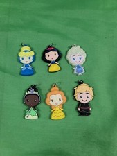 Lot Of 6 Disney Characters - Princesses Rubber Figural KeyChains Necklace 2inch