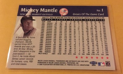 2000 Fleer Greats of the Game - Mickey Mantle #1 for sale online