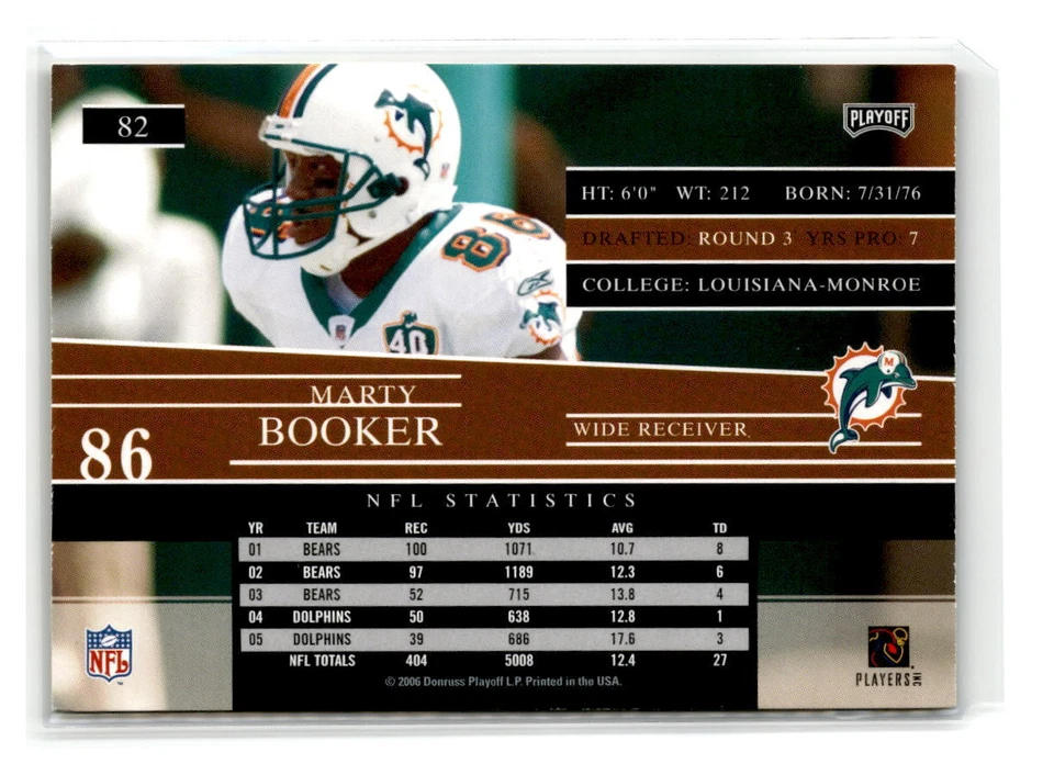 2006 Playoff Prestige - #82 - Marty Booker - Miami Dolphins - Image 2 of 2