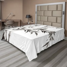Image of Grey flat bed sheet Traditional Bamboo Leaves