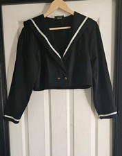 Vintage Crop Nautical Sailor Style Jacket ~ Black With White Trim ~ Size 10