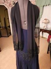 Xscape party dress w/scarf ,size 4,navy,beaded, EUC length 31,bust 36,waist 28