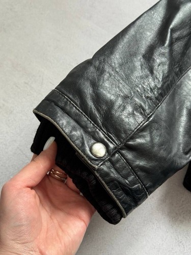 Vintage Diesel Leather Jacket Bomber Big Logo Avant-Garde Japanese Black Mens - Picture 24 of 24