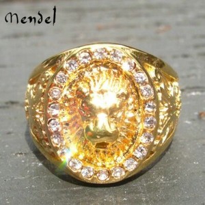 Authentic MENDEL Mens Gold Plated CZ Lion Head of Judah Ring Men Size 7-15