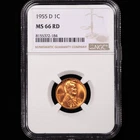 1955-D Lincoln Wheat Cent 1c - NGC GRADED MS66 RD