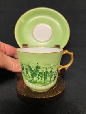 Rare France Ovington Brothers ''Troops Guarding Train'' Exposition Teacup & Saucer
