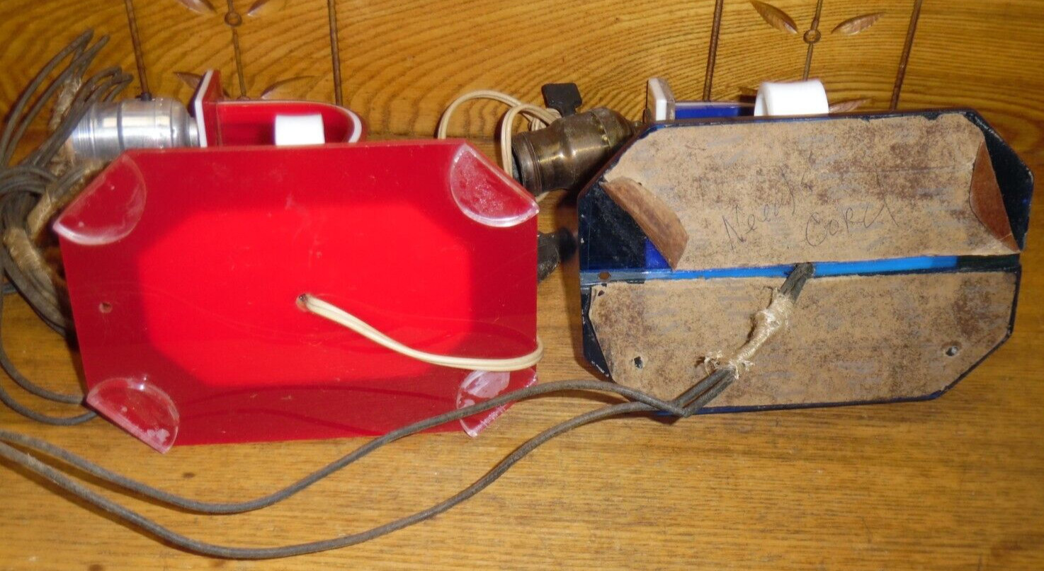 2 Vintage Retro Modern Red & Blue Bakelite Wall Lamp Sconces - AS IS