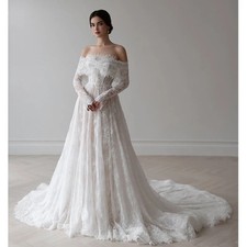 Wedding Dresses Organza With Embroidery A-Line Ball Gown Detachable Full sleeves