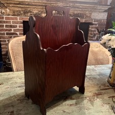 Vintage Rustic Country Wood Cradle Magazine Newspaper Rack Holder petina finish