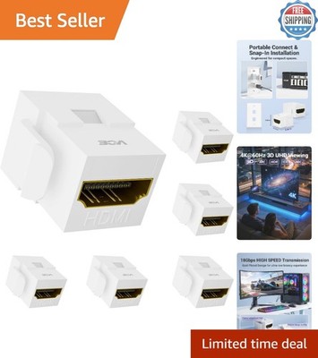 White HDMI Female to Female Keystone Jack - 6-Pack, Ultrafast 4K Ready