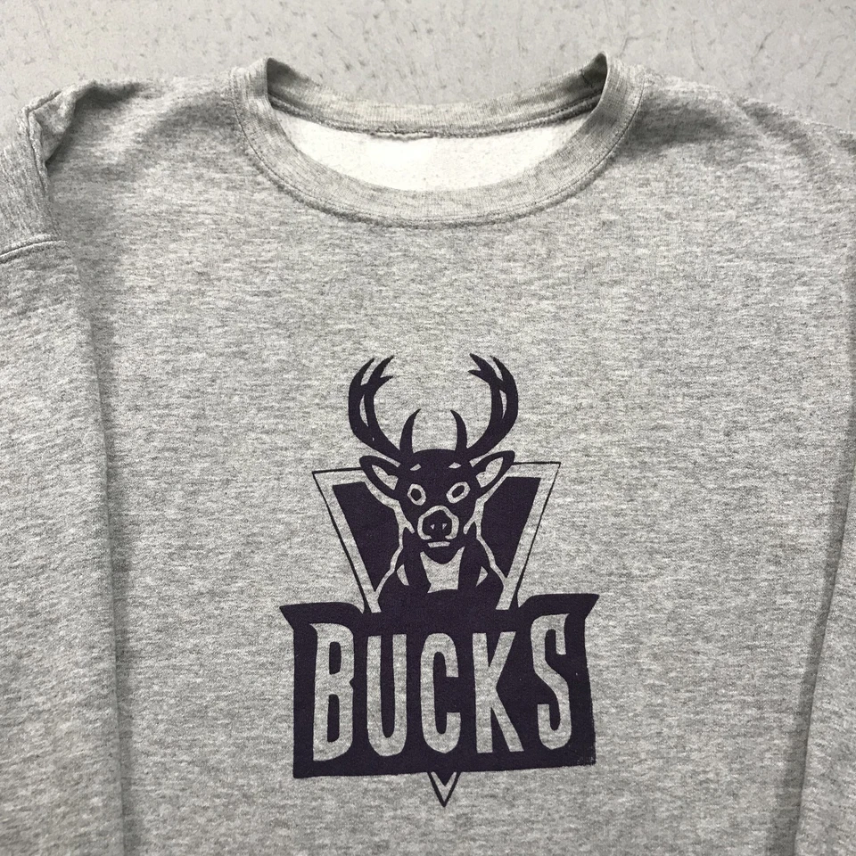 Sudadera DE COLECCIÓN Milwaukee Bucks Para Hombres Grande Gris Polar Cuello Redondo NBA Años 90 Foto 2 de 4