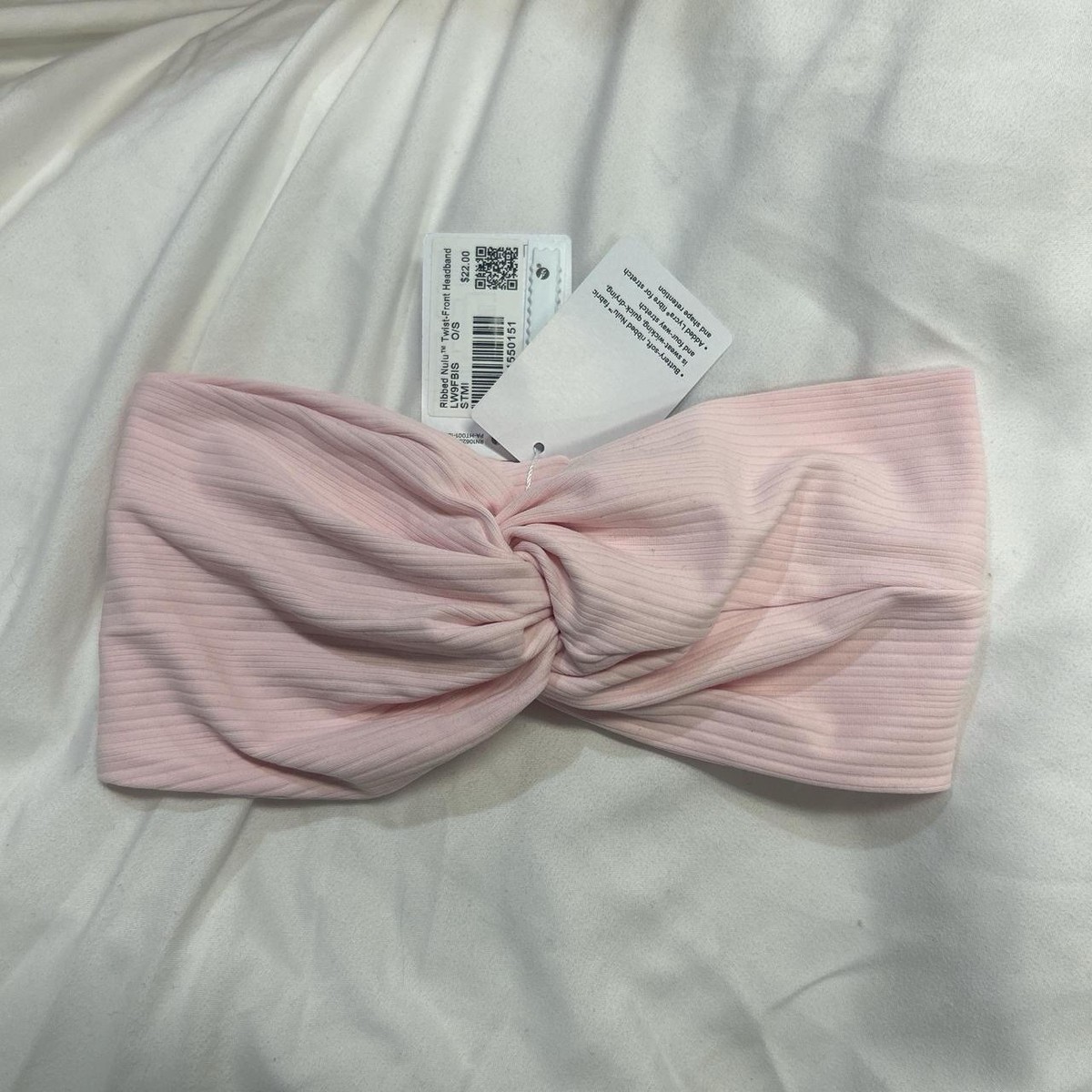 Lululemon Ribbed Nulu Twist Front Headband Pink Logo Women