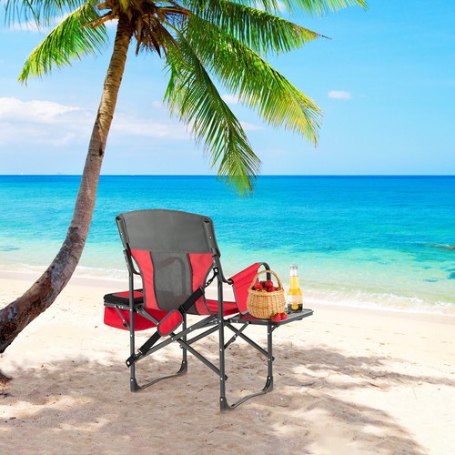 Folding Camping Directors Chair Portable w/ Cooler Bag & Side Table Red - Picture 3 of 7