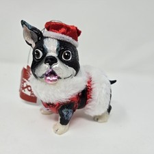Christmas French BullDog In Santa Hat Glass Resin Ornament Place  Time New HTF